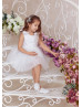 White Satin Tulle Pearl Beading Rustic Flower Girl Dress